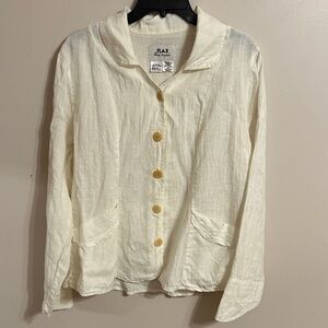 FLAX 100% Linen Collared Jacket Shirt Button Up Size Small with Pockets